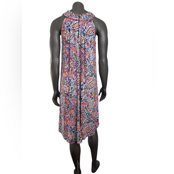 Cupio Dress L Colorful White Leaf Print Viscose High Neck Summer Knee Length - Picture 3 of 9